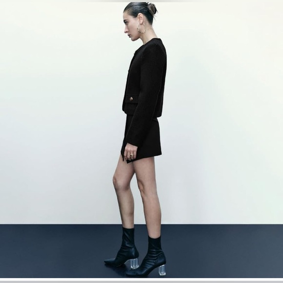 Cropped Crew Neck Casual Tweed Blazer Elegant Slim Jacket with Fake Pocket7 - Picture 6 of 6